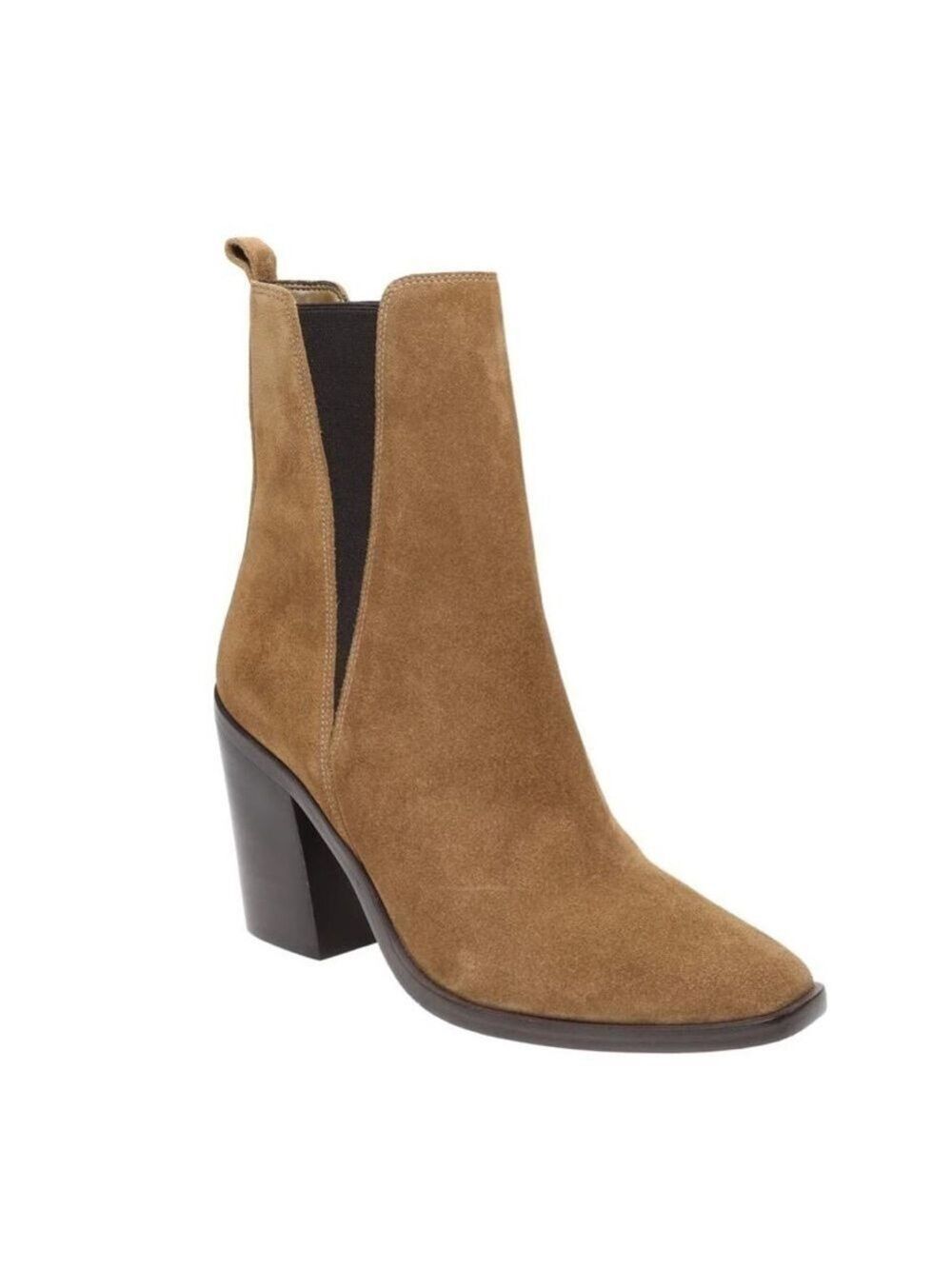 Nib Marc Fisher Kristie Suede Block Heeled Booties in Medium Natural